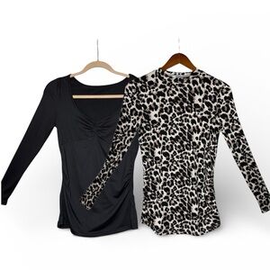 Maternity Leopard Print and Black Long Sleeve Top Bundle of 2 • Size S
